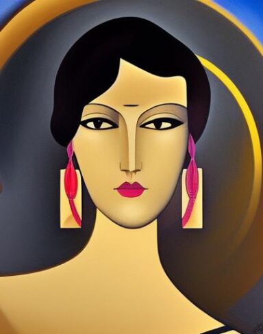 The painting of a woman with earrings