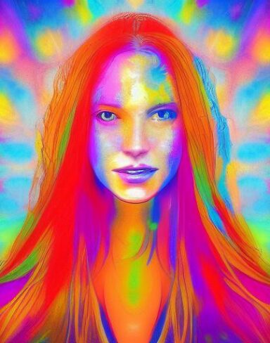 The painting of a woman with long hair