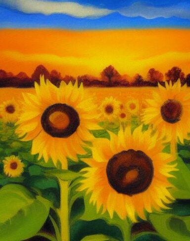 The painting of sunflowers in the field