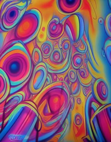 The psychedelic art painting on a wall