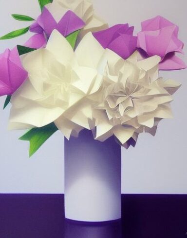 The vase filled with paper flowers