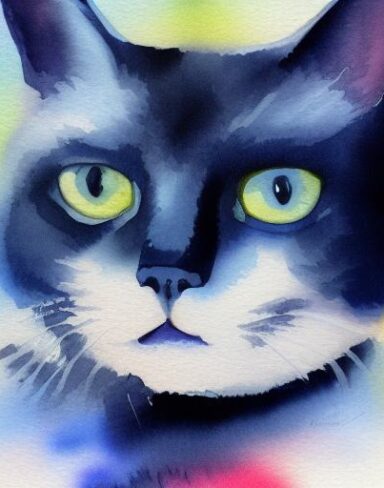 The watercolor painting of a cat