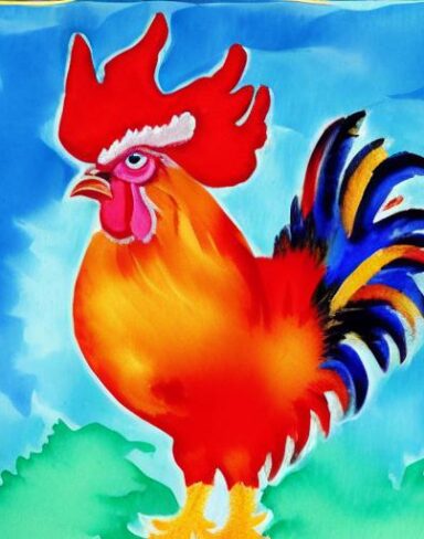 The watercolor painting of a rooster