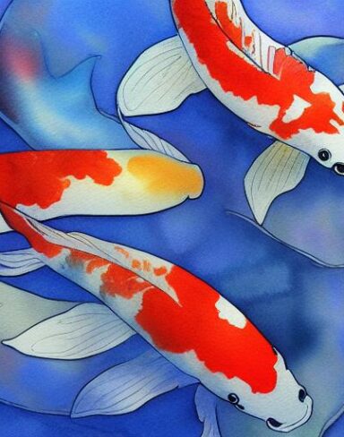 The watercolor painting of koi fish