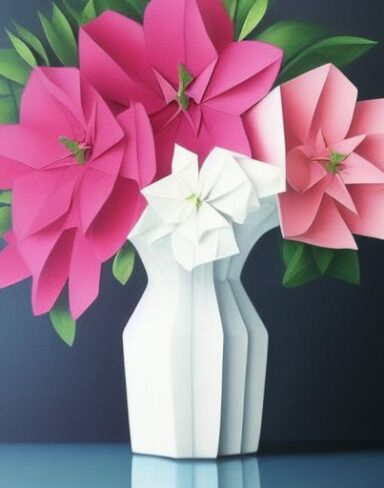 Vase filled with paper flowers
