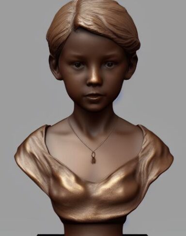 A bronze bust of the young girl