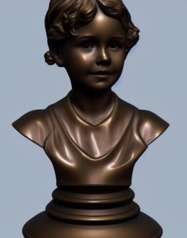 A bronze bust of the young girl