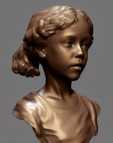 A bronze bust of the young girl