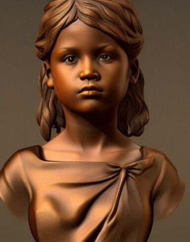 A bronze bust of the young girl
