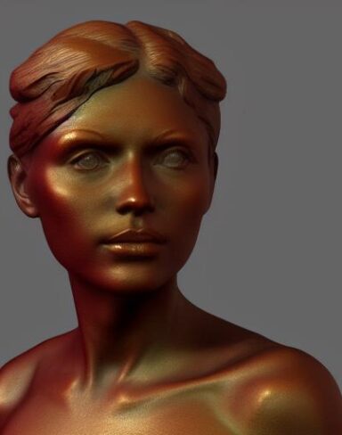 A bronze bust sculpture of one young lady