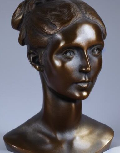 A bronze bust sculpture of one young lady