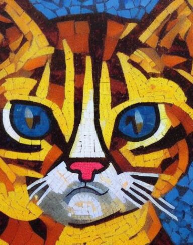 A close up of a pussycat mosaic