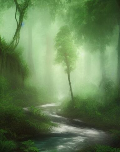 A curve stream running through forest