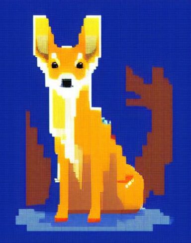 A deer sitting in front of a blue background