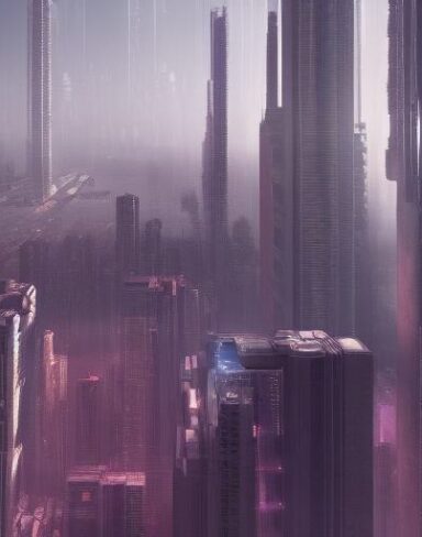 A digital city with lots of tall buildings