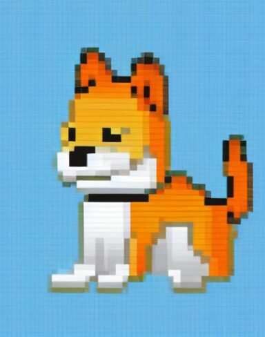 A dog sitting in front of a blue background