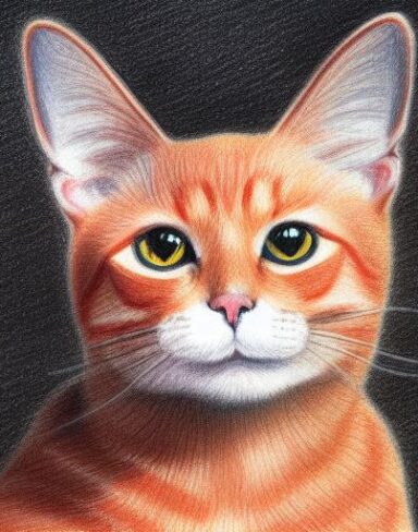 A drawing of a cat by crayon