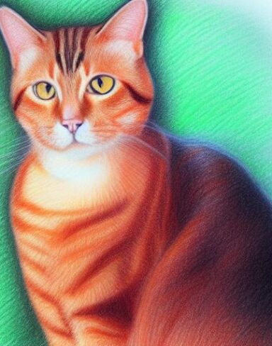 A drawing of a cat by crayon