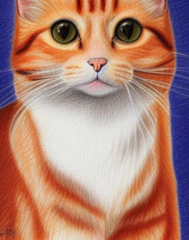 A drawing of a cat by crayon