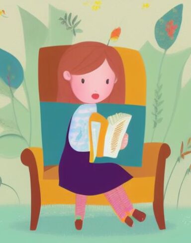 A little girl is reading a book