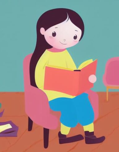 A little girl is reading a book