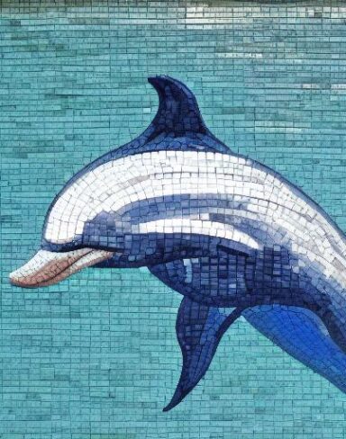 A mosaic of a dolphin in the costal inspired by Charles Ginner