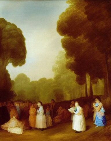 A painting of a group of human in the forest by Francisco de Holanda