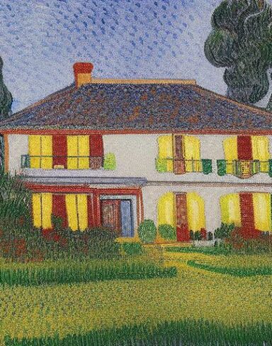 A painting of the house in garden