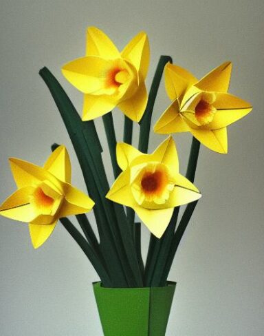 A paper daffodils contains inside a pot