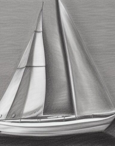 A pencil drawing of a sailboat in the water