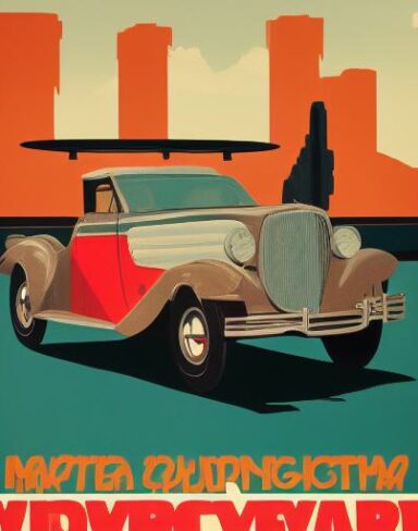 A vintage poster advertising a vehicle