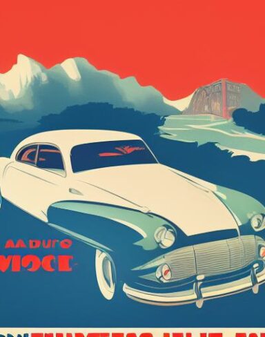 A vintage poster advertising a vehicle