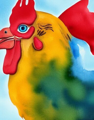 A watercolor painting of the rooster by Olga Boznańska