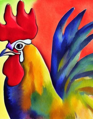 A watercolor painting of the rooster by Olga Boznańska