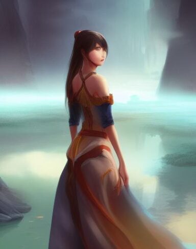 A woman standing near river with sky