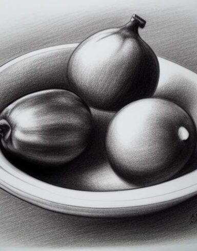 Art drawing of a bowl of fruits
