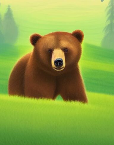 Bear on the lush green field