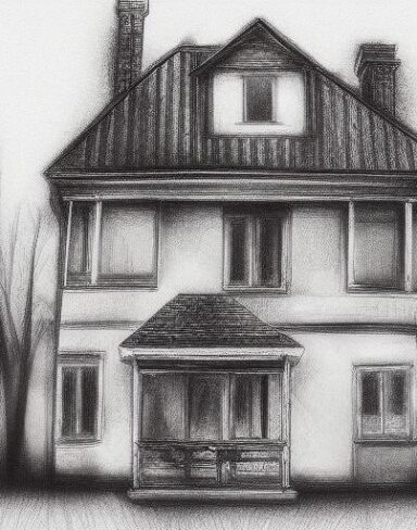 Black and white drawing of the house