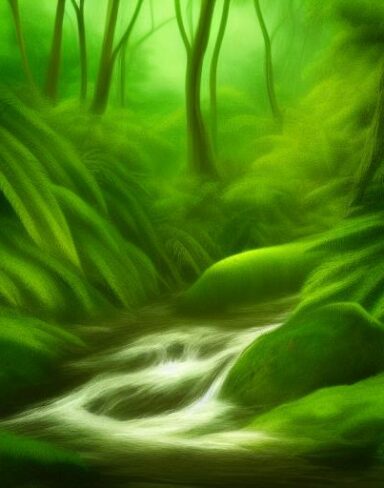 Curve stream running through a green forest