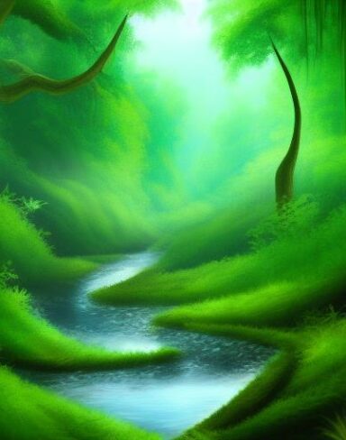 Curve stream running through a green forest