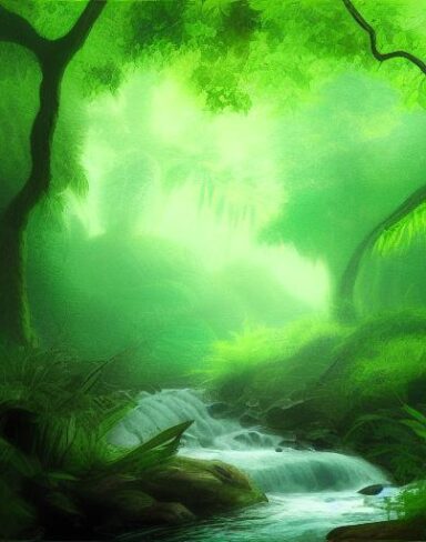 Curve stream running through a green forest