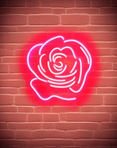 Flower neon sign on a brick wall