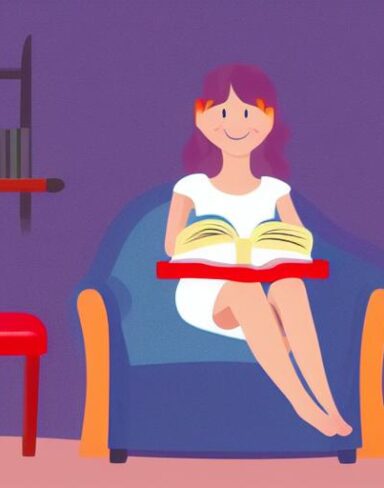 Girl sitting on a chair reading a book