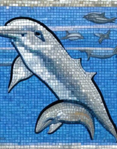 Mosaic of a dolphin in the costal inspired by Charles Ginner
