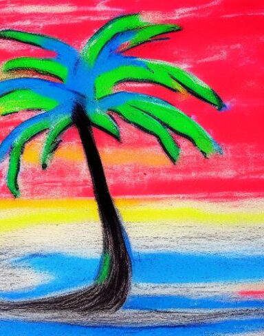One palm tree on a beach
