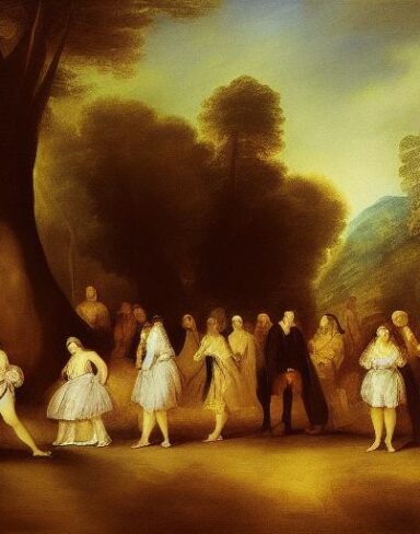 Painting of a group of people in the forest by Francisco de Holanda