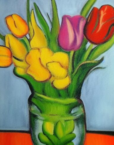 Painting of flowers in vase