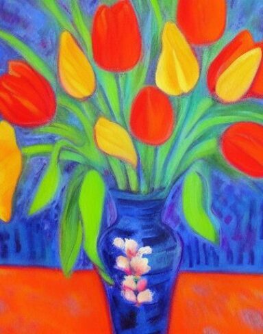 Painting of flowers in vase
