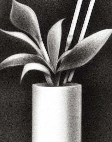 Pencil drawing of a plant in vase