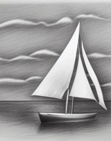 Pencil drawing of a sailboat in the water